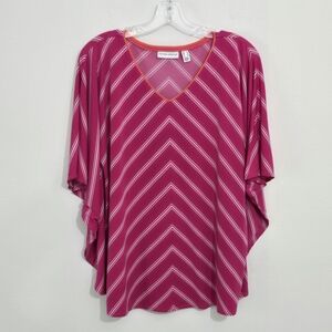 Susan Graver Liquid Knit V-Neck Poncho Flowy Blouse Top Women's Small